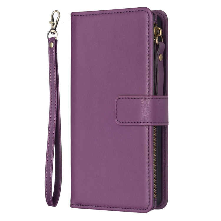 For iPhone 15 Pro 9 Card Slots Zipper Wallet Leather Flip Phone Case(Dark Purple) - iPhone 15 Pro Cases by PMC Jewellery | Online Shopping South Africa | PMC Jewellery