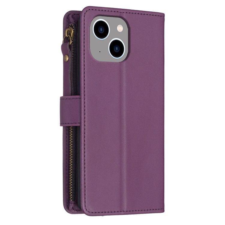 For iPhone 15 Plus 9 Card Slots Zipper Wallet Leather Flip Phone Case(Dark Purple) - iPhone 15 Plus Cases by PMC Jewellery | Online Shopping South Africa | PMC Jewellery