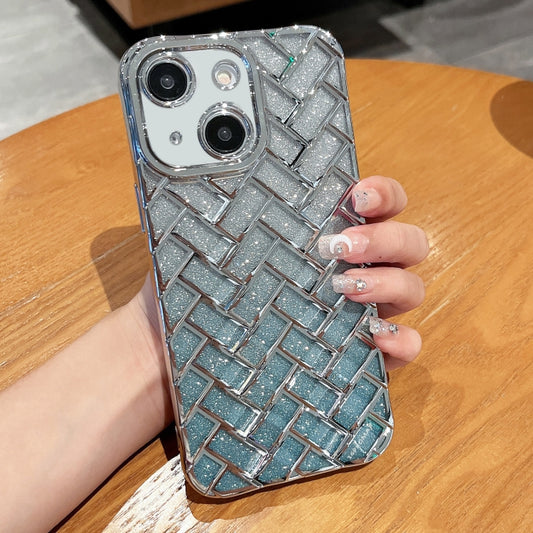 For iPhone 14 Woven Grid 3D Electroplating Laser Engraving Glitter Paper Phone Case(Silver) - iPhone 14 Cases by PMC Jewellery | Online Shopping South Africa | PMC Jewellery