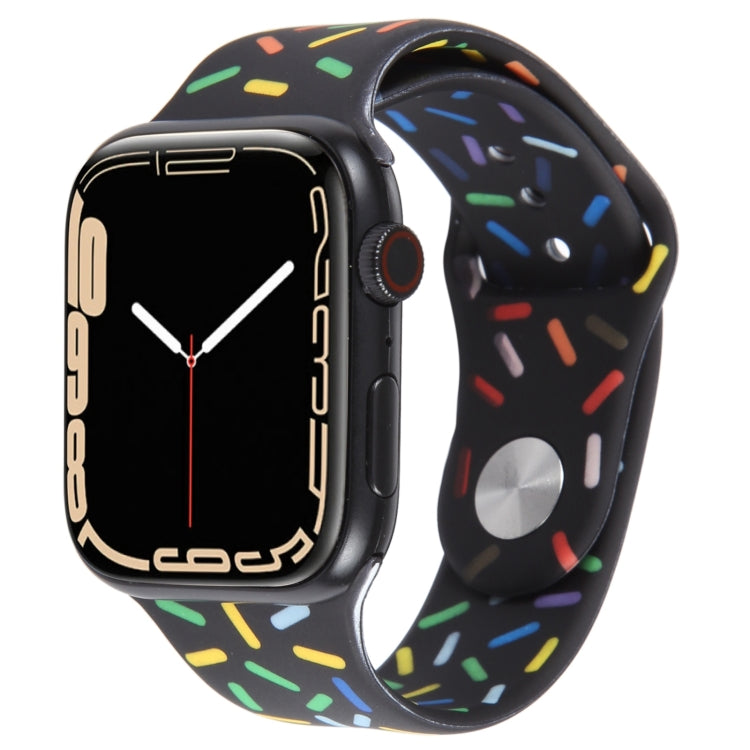 Rainbow Raindrops Silicone Watch Band For Apple Watch 8 45mm(Black) - Watch Bands by PMC Jewellery | Online Shopping South Africa | PMC Jewellery