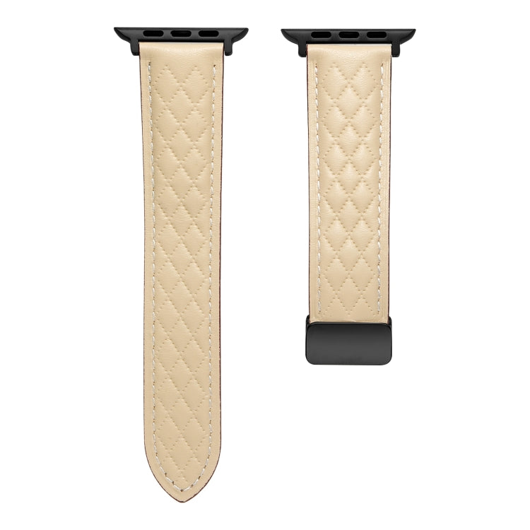 For Apple Watch 8 45mm  Folding Buckle Rhombus Leather Watch Band(Starlight) - Watch Bands by PMC TechLife | Online Shopping South Africa | PMC TechLife