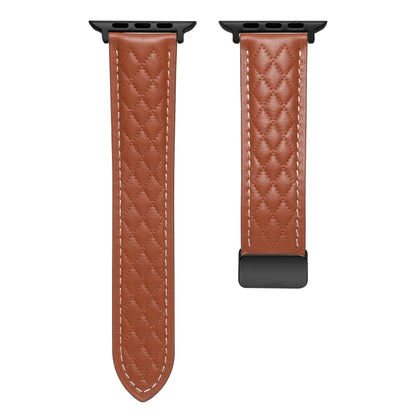 For Apple Watch SE 2022 40mm Folding Buckle Rhombus Leather Watch Band(Brown) - Watch Bands by PMC Jewellery | Online Shopping South Africa | PMC Jewellery