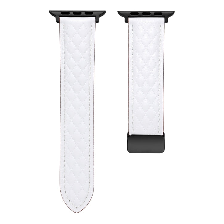 For Apple Watch 6 44mm Folding Buckle Rhombus Leather Watch Band(White) - Watch Bands by PMC TechLife | Online Shopping South Africa | PMC TechLife