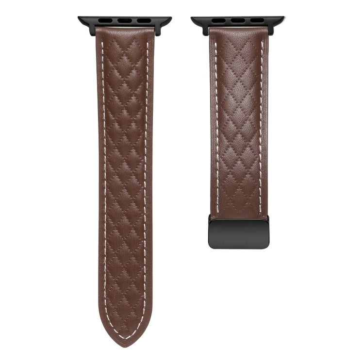 For Apple Watch 4 44mm Folding Buckle Rhombus Leather Watch Band(Coffee) - Watch Bands by PMC TechLife | Online Shopping South Africa | PMC TechLife
