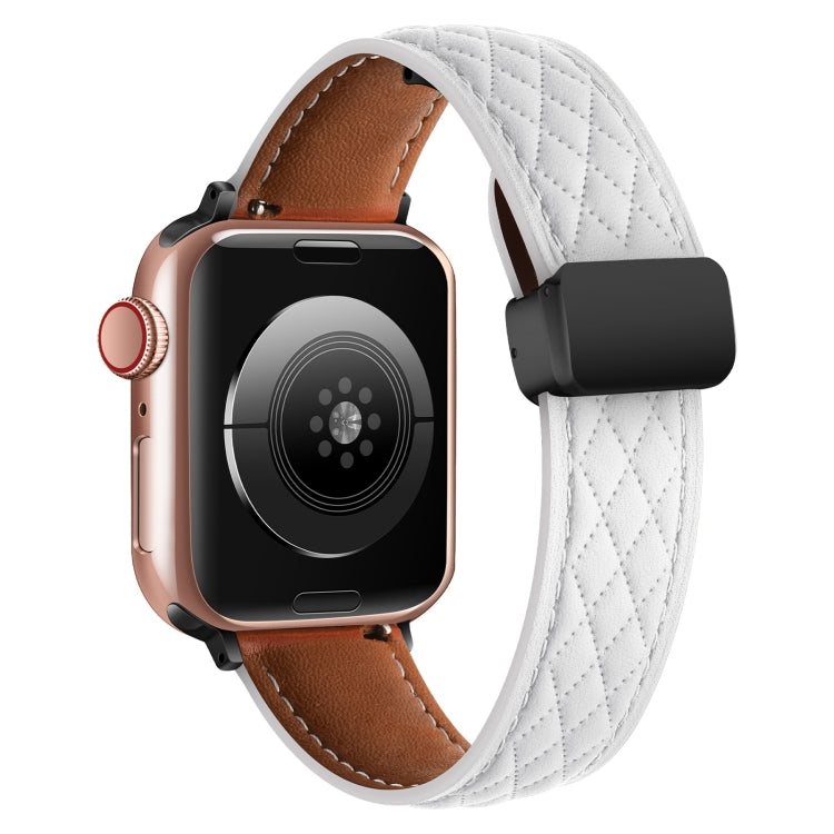 For Apple Watch 2 42mm Folding Buckle Rhombus Leather Watch Band(White) - Watch Bands by PMC TechLife | Online Shopping South Africa | PMC TechLife