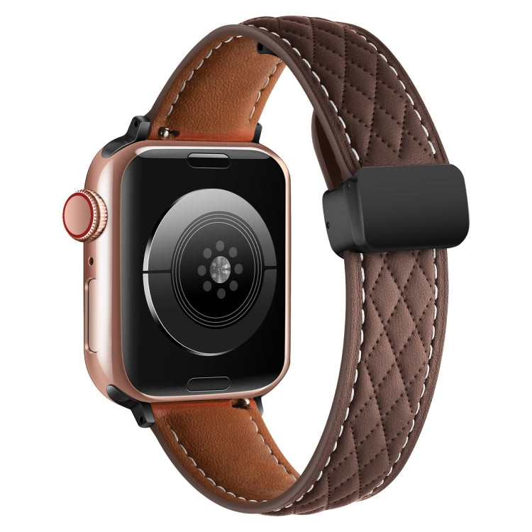 For Apple Watch 2 38mm Folding Buckle Rhombus Leather Watch Band(Coffee) - Watch Bands by PMC TechLife | Online Shopping South Africa | PMC TechLife