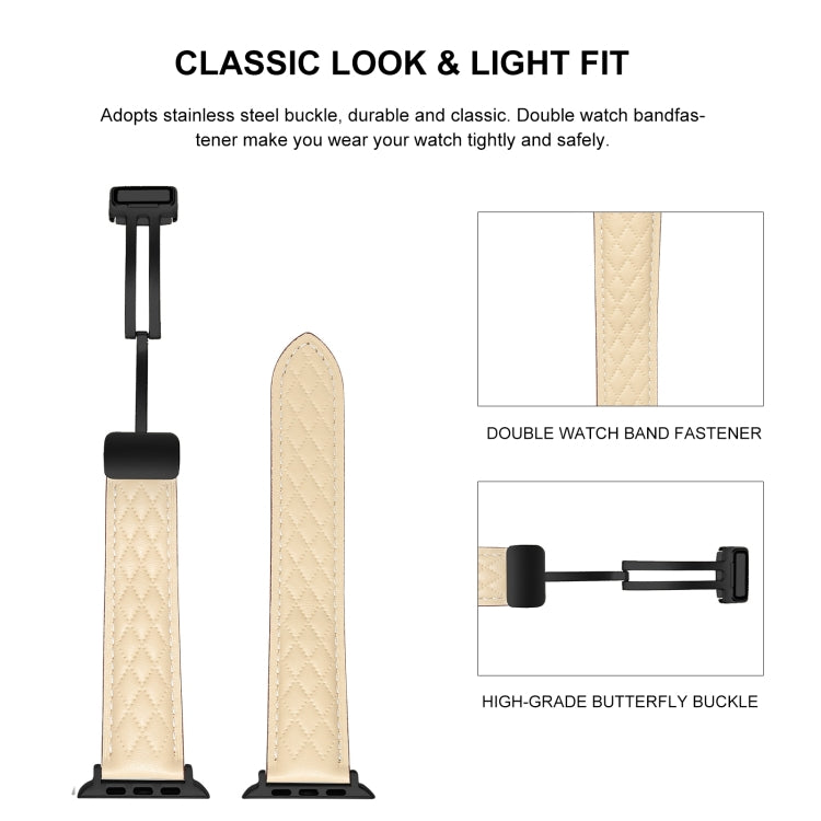 For Apple Watch 6 40mm Folding Buckle Rhombus Leather Watch Band(Coffee) - Watch Bands by PMC TechLife | Online Shopping South Africa | PMC TechLife