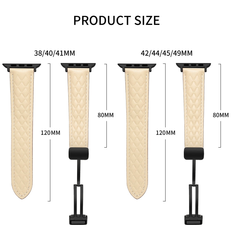 For Apple Watch 6 40mm Folding Buckle Rhombus Leather Watch Band(Starlight) - Watch Bands by PMC TechLife | Online Shopping South Africa | PMC TechLife