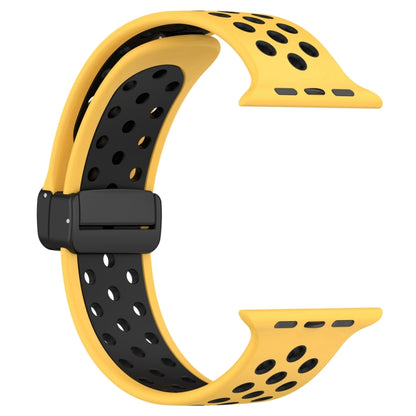 For Apple Watch 7 45mm Magnetic Buckle Silicone Watch Band(Yellow Black) - Watch Bands by PMC Jewellery | Online Shopping South Africa | PMC Jewellery