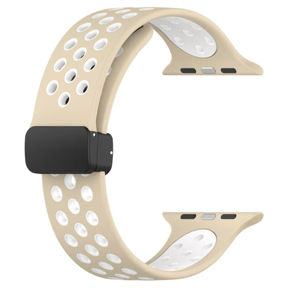 For Apple Watch 6 44mm Magnetic Buckle Silicone Watch Band(Khaki White) - Watch Bands by PMC Jewellery | Online Shopping South Africa | PMC Jewellery