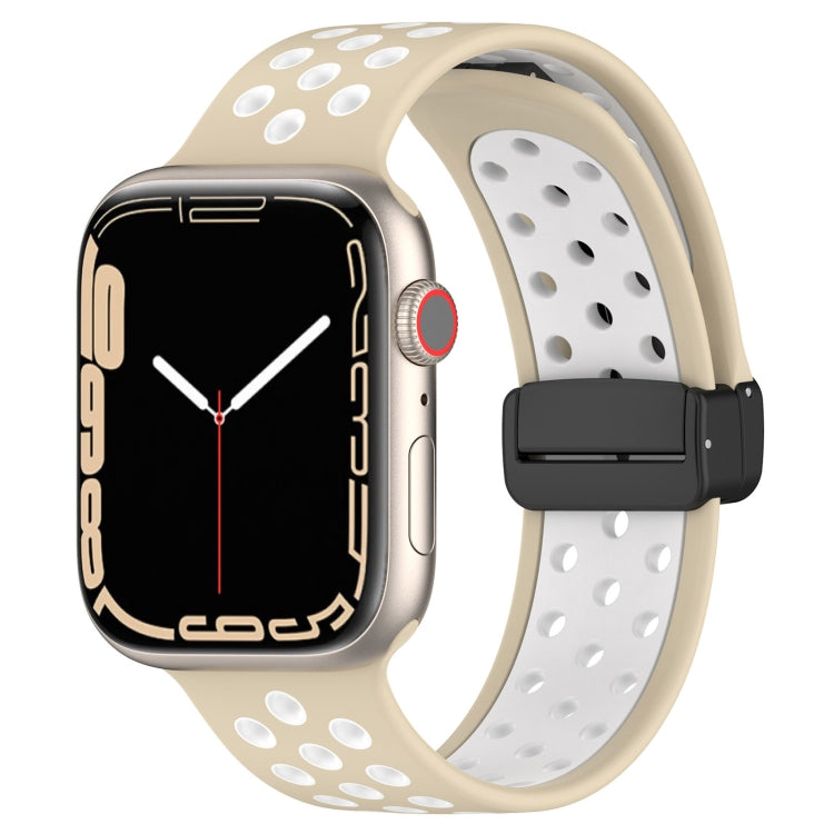 For Apple Watch 5 44mm Magnetic Buckle Silicone Watch Band(Khaki White) - Watch Bands by PMC Jewellery | Online Shopping South Africa | PMC Jewellery