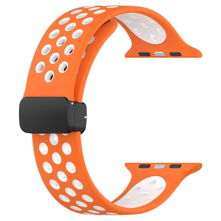 For Apple Watch 3 38mm Magnetic Buckle Silicone Watch Band(Orange White) - Watch Bands by PMC Jewellery | Online Shopping South Africa | PMC Jewellery