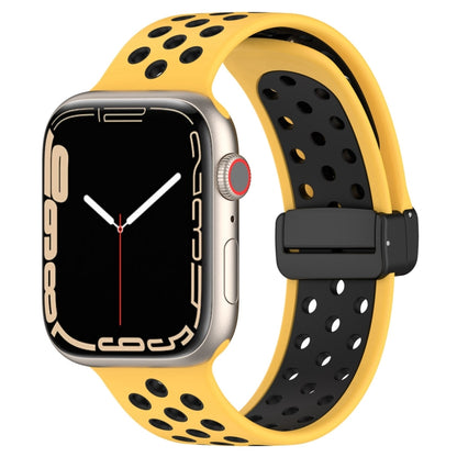 For Apple Watch 3 42mm Magnetic Buckle Silicone Watch Band(Yellow Black) - Watch Bands by PMC Jewellery | Online Shopping South Africa | PMC Jewellery