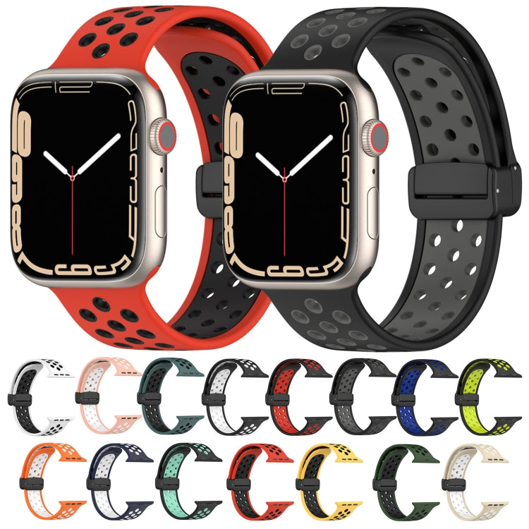 For Apple Watch 3 38mm Magnetic Buckle Silicone Watch Band(Orange White) - Watch Bands by PMC Jewellery | Online Shopping South Africa | PMC Jewellery