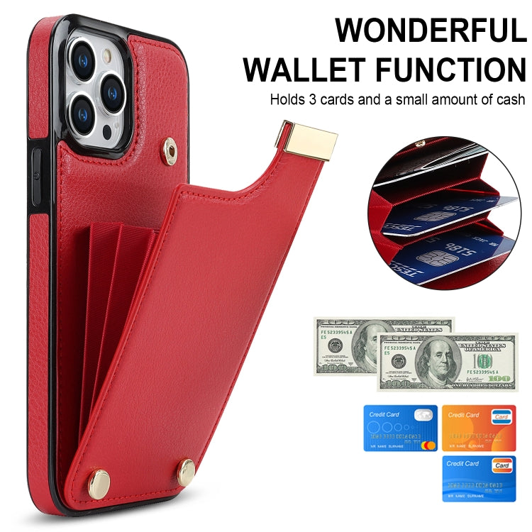 For iPhone 14 Pro Max Metal Buckle Card Slots Phone Case(Red) - iPhone 14 Pro Max Cases by PMC Jewellery | Online Shopping South Africa | PMC Jewellery