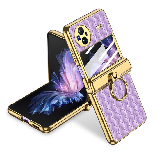 For vivo X Flip GKK Shaft Electroplated Plain Leather Woven Texture Phone Case with Ring(Purple) - vivo Cases by GKK | Online Shopping South Africa | PMC Jewellery
