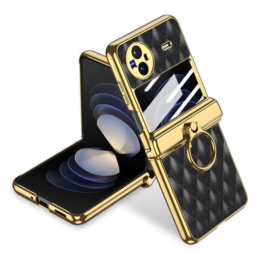 For vivo X Flip GKK Rhombus Pattern Electroplated Leather Phone Case with Ring(Black) - vivo Cases by GKK | Online Shopping South Africa | PMC Jewellery