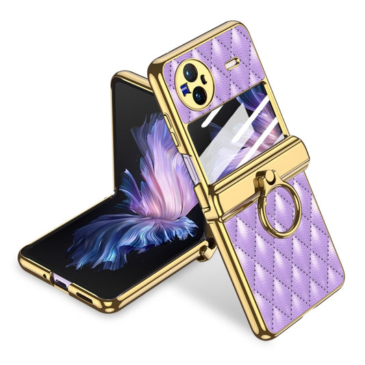 For vivo X Flip GKK Rhombus Pattern Electroplated Leather Phone Case with Ring(Purple) - vivo Cases by GKK | Online Shopping South Africa | PMC Jewellery