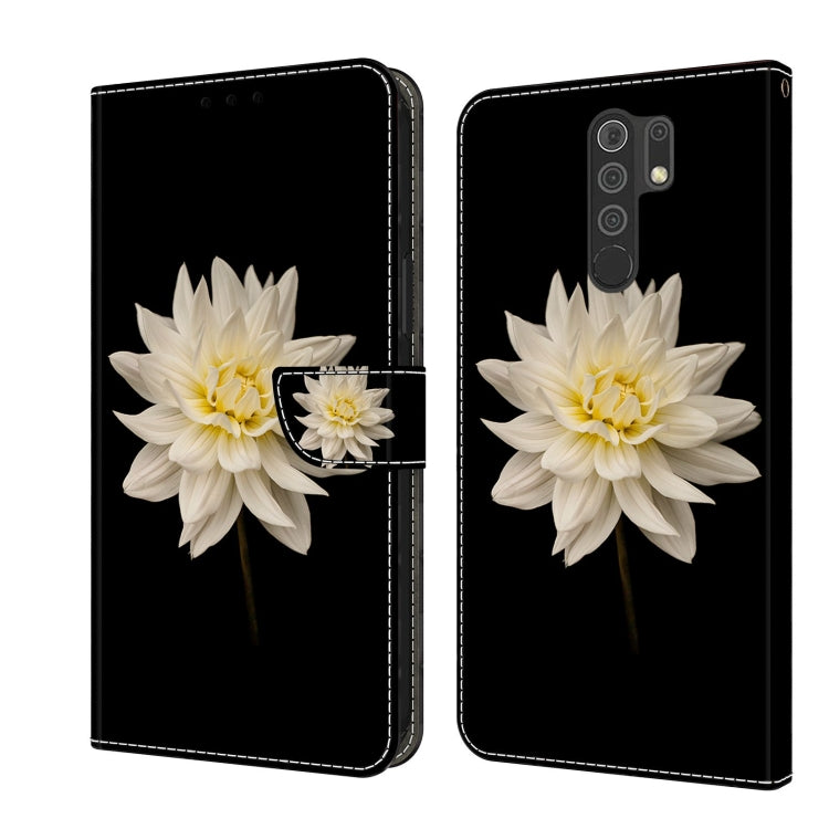 For Xiaomi Redmi 9 Crystal 3D Shockproof Protective Leather Phone Case(White Flower) - Xiaomi Cases by PMC Jewellery | Online Shopping South Africa | PMC Jewellery