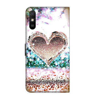 For Xiaomi Redmi 9A Crystal 3D Shockproof Protective Leather Phone Case(Pink Diamond Heart) - Xiaomi Cases by PMC Jewellery | Online Shopping South Africa | PMC Jewellery