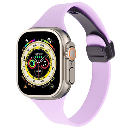 For Apple Watch Ultra 49mm Magnetic Buckle Slim Silicone Watch Band(Lavender) - Watch Bands by PMC Jewellery | Online Shopping South Africa | PMC Jewellery