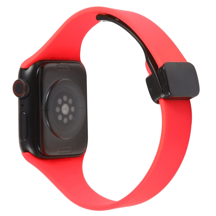 For Apple Watch 8 41mm Magnetic Buckle Slim Silicone Watch Band(Red) - Watch Bands by PMC Jewellery | Online Shopping South Africa | PMC Jewellery