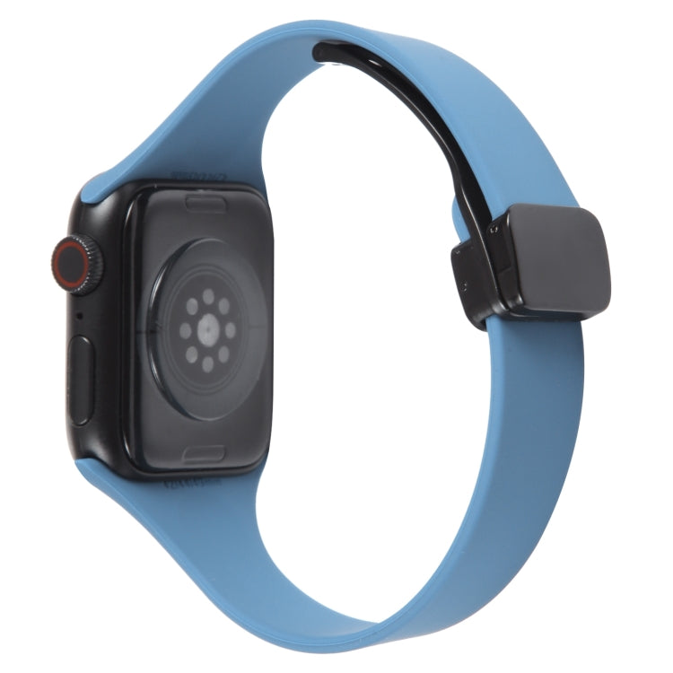 For Apple Watch SE 44mm Magnetic Buckle Slim Silicone Watch Band(Blue) - Watch Bands by PMC Jewellery | Online Shopping South Africa | PMC Jewellery