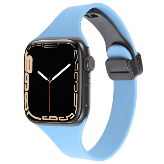 For Apple Watch 5 44mm Magnetic Buckle Slim Silicone Watch Band(Light Blue) - Watch Bands by PMC Jewellery | Online Shopping South Africa | PMC Jewellery