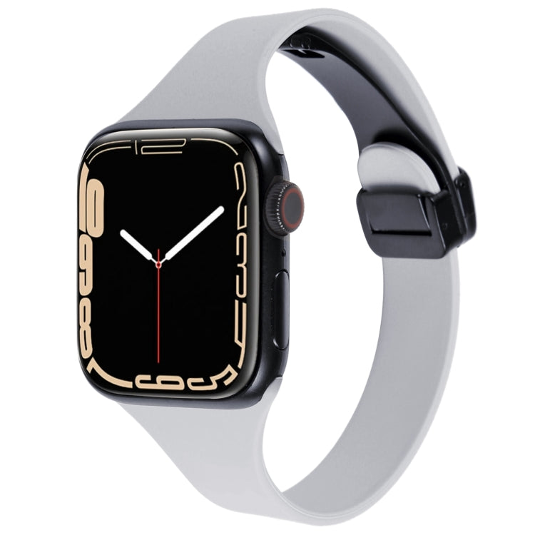 For Apple Watch 42mm Magnetic Buckle Slim Silicone Watch Band(Light Grey) - Watch Bands by PMC Jewellery | Online Shopping South Africa | PMC Jewellery