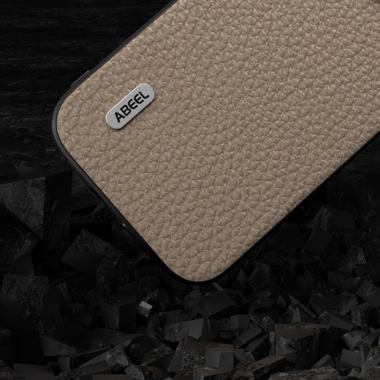 For iPhone 15 Pro Max ABEEL Genuine Leather Litchi Texture Phone Case(Grey) - free shipping - PMC TechLife - Order now!