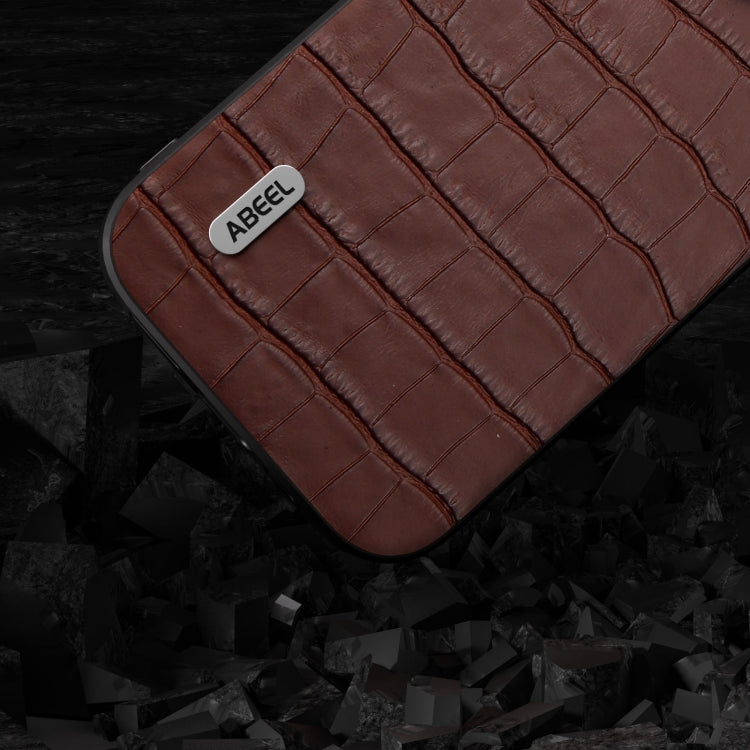 For iPhone 14 Pro ABEEL Crocodile Texture Genuine Leather Phone Case(Brown) - iPhone 14 Pro Cases by PMC Jewellery | Online Shopping South Africa | PMC Jewellery