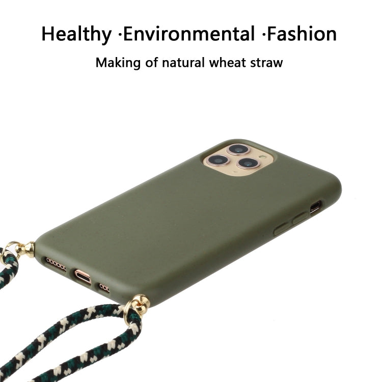 For iPhone 15 Pro Wheat Straw Material + TPU Phone Case with Lanyard(Army Green) - iPhone 15 Pro Cases by PMC Jewellery | Online Shopping South Africa | PMC Jewellery