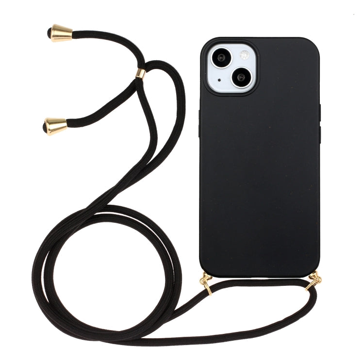 For iPhone 15 Plus Wheat Straw Material + TPU Phone Case with Lanyard(Black) - free shipping - PMC TechLife - Order now!
