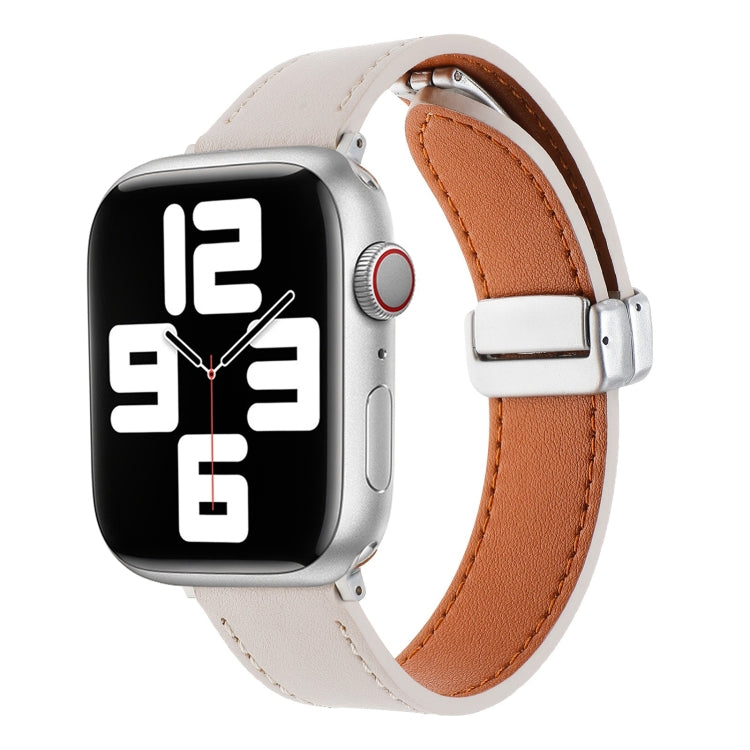 For Apple Watch 6 44mm Magnetic Buckle Skin Feel Leather Watch Band(Apricot) - Watch Bands by PMC Jewellery | Online Shopping South Africa | PMC Jewellery