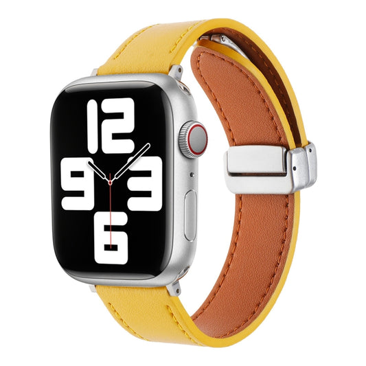 For Apple Watch 5 40mm Magnetic Buckle Skin Feel Leather Watch Band(Yellow) - Watch Bands by PMC Jewellery | Online Shopping South Africa | PMC Jewellery