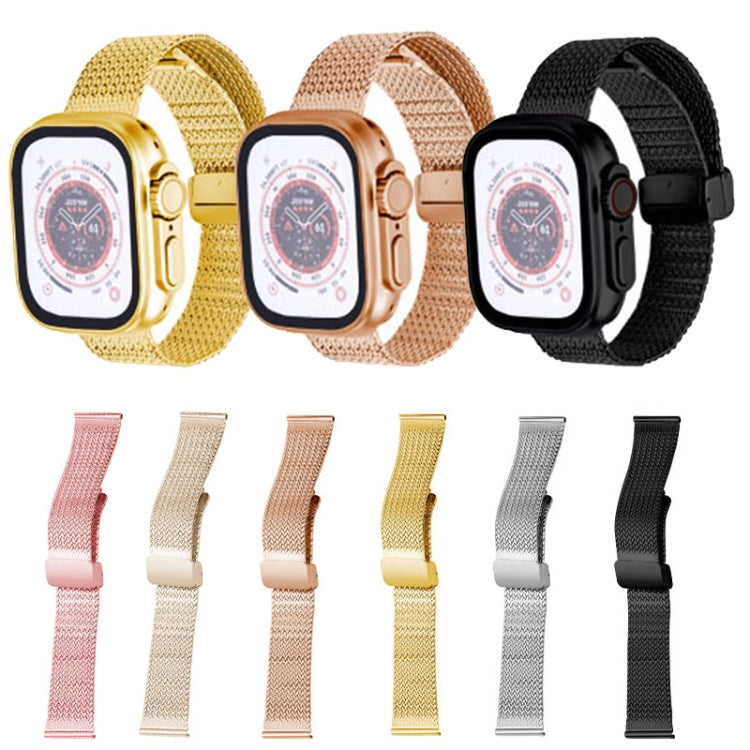 For Apple Watch 2 42mm Magnetic Buckle Herringbone Mesh Metal Watch Band(Gold) - Watch Bands by PMC Jewellery | Online Shopping South Africa | PMC Jewellery