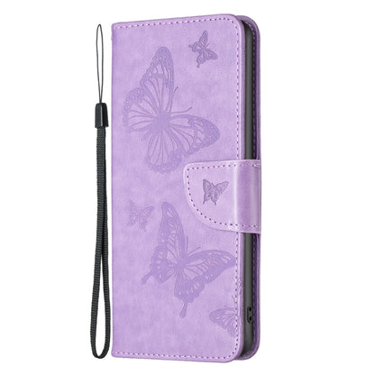 For iPhone 15 Embossing Two Butterflies Pattern Leather Phone Case(Purple) - iPhone 15 Cases by PMC Jewellery | Online Shopping South Africa | PMC Jewellery