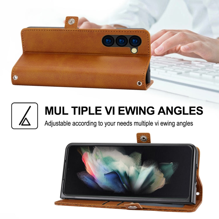 For Samsung Galaxy Z Fold5 Cubic Grid Calf Texture Magnetic Leather Phone Case(Yellow) - free shipping - PMC TechLife - Order now!