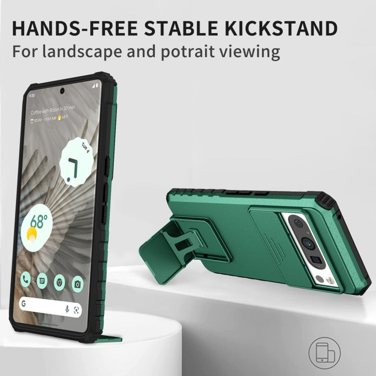 For Google Pixel 8 Pro Stereoscopic Holder Sliding Camshield Phone Case(Green) - Google Cases by PMC Jewellery | Online Shopping South Africa | PMC Jewellery