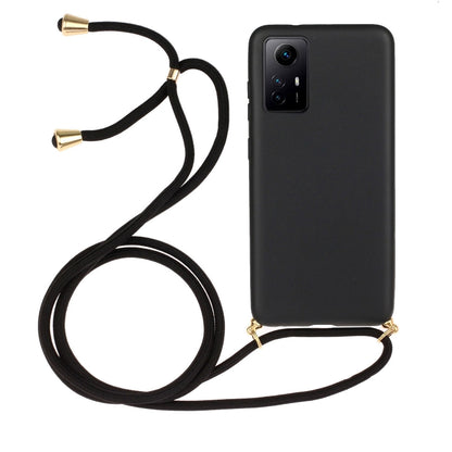 For Xiaomi Redmi Note 12S Wheat Straw Material + TPU Phone Case with Lanyard(Black) - Xiaomi Cases by PMC Jewellery | Online Shopping South Africa | PMC Jewellery