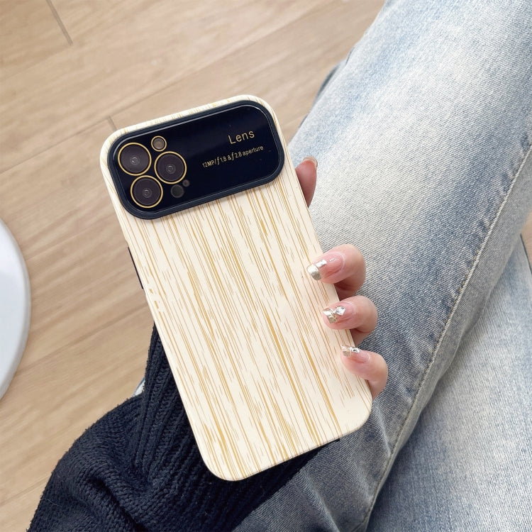 For iPhone 14 Pro Max Wood Grain TPU Phone Case with Lens Film(Beige) - iPhone 14 Pro Max Cases by PMC TechLife | Online Shopping South Africa | PMC TechLife