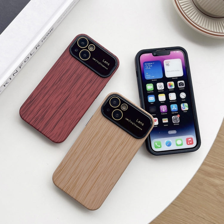 For iPhone 14 Plus Wood Grain TPU Phone Case with Lens Film(Beige) - iPhone 14 Plus Cases by PMC Jewellery | Online Shopping South Africa | PMC Jewellery