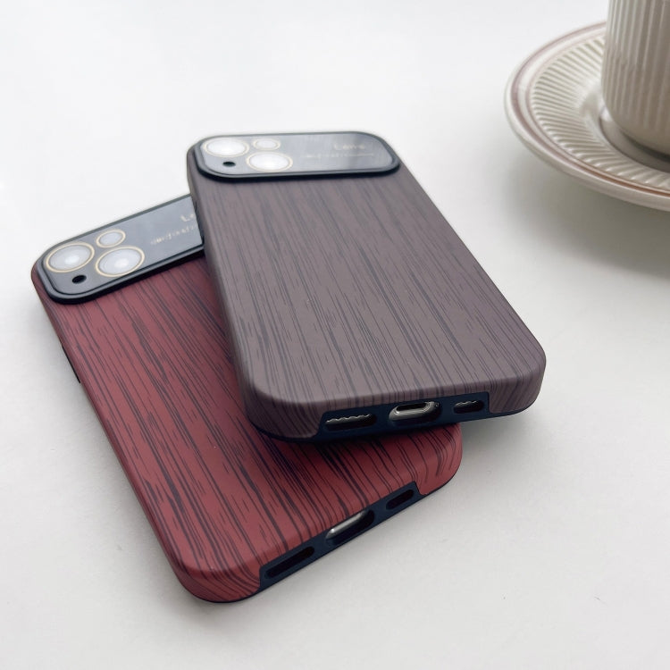For iPhone 12 Wood Grain TPU Phone Case with Lens Film(Beige) - iPhone 12 / 12 Pro Cases by PMC TechLife | Online Shopping South Africa | PMC TechLife