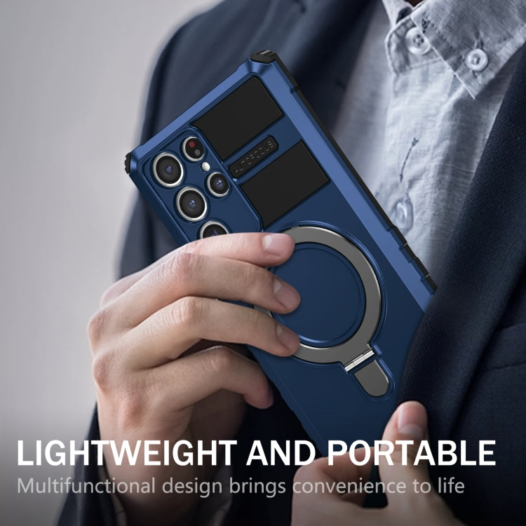 For Samsung Galaxy S22 Ultra 5G MagSafe Magnetic Holder Phone Case(Blue) - Galaxy S22 Ultra 5G Cases by PMC TechLife | Online Shopping South Africa | PMC TechLife