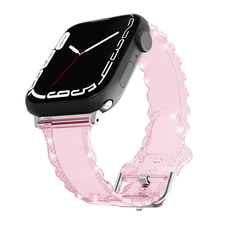 For Apple Watch 3 38mm Diamond Texture Lace Clear TPU Watch Band(Pink) - Watch Bands by PMC TechLife | Online Shopping South Africa | PMC TechLife