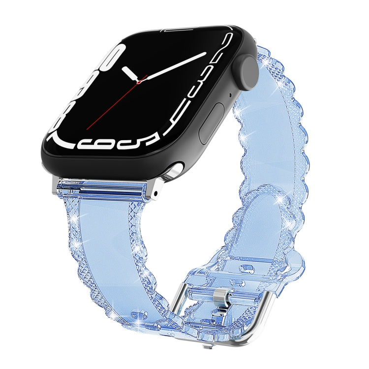For Apple Watch 2 42mm Diamond Texture Lace Clear TPU Watch Band(Blue) - Watch Bands by PMC TechLife | Online Shopping South Africa | PMC TechLife