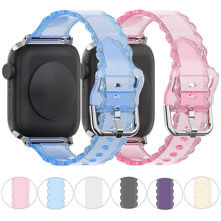 For Apple Watch 2 42mm Diamond Texture Lace Clear TPU Watch Band(Blue) - Watch Bands by PMC TechLife | Online Shopping South Africa | PMC TechLife
