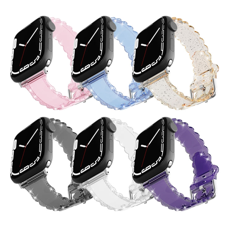 For Apple Watch 7 45mm Diamond Texture Lace Clear TPU Watch Band(Pink) - Watch Bands by PMC TechLife | Online Shopping South Africa | PMC TechLife