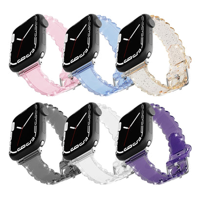 For Apple Watch SE 44mm Diamond Texture Lace Clear TPU Watch Band(Purple) - Watch Bands by PMC Jewellery | Online Shopping South Africa | PMC Jewellery