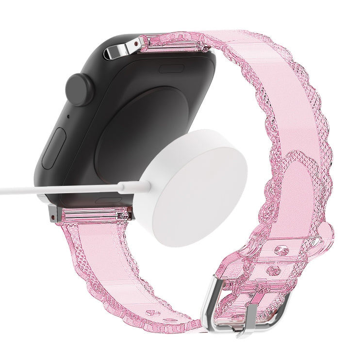 For Apple Watch 8 41mm Diamond Texture Lace Clear TPU Watch Band(Pink) - Watch Bands by PMC Jewellery | Online Shopping South Africa | PMC Jewellery